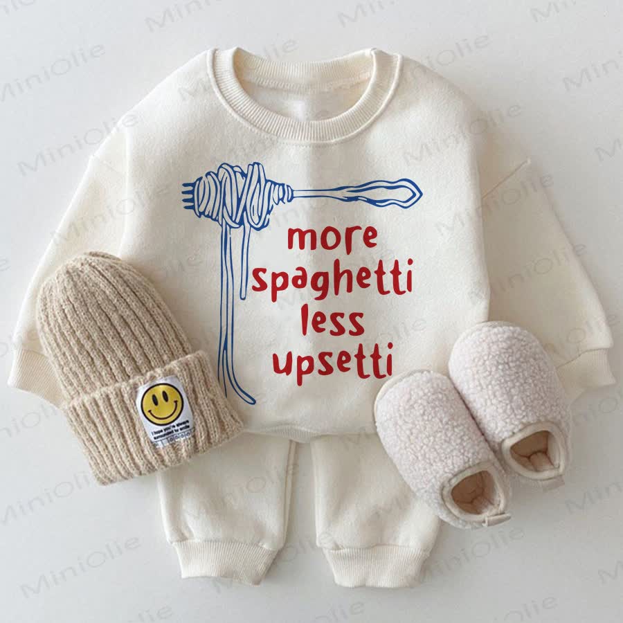 MORE SPAGHETTI LESS UPSETTI Baby Sweatshirt 2-piece White Set - White - 2-3T - image 1