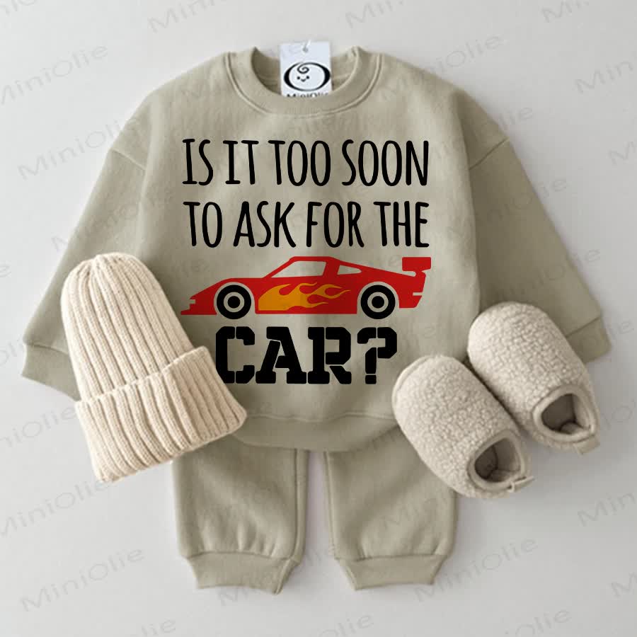 IS IT TOO SOON TO ASK FOR THE CAR? Baby Sweatshirt 2-piece Grey Green Set - Grey Green - 2-3T - image 1