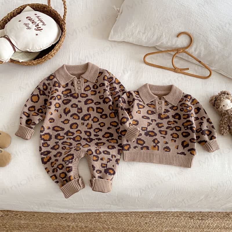 Baby Girl Knitted Leopard Print Sweater/Romper - image 1