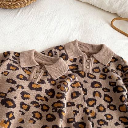 Baby Girl Knitted Leopard Print Sweater/Romper - image 5