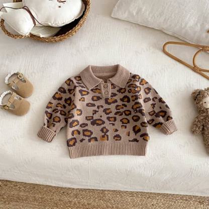 Baby Girl Knitted Leopard Print Sweater/Romper - Leopard Print Cardigan - 5-7T - image 4