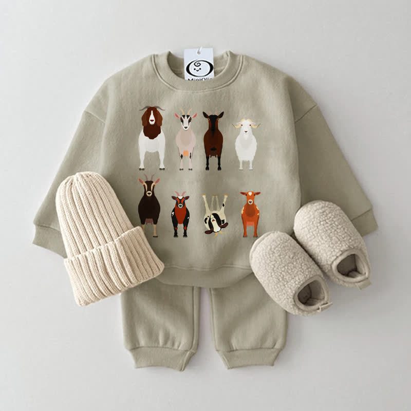 Baby Sweatshirt Goat 2-piece Grey Green Set - Grey Green - 2-3T - image 1