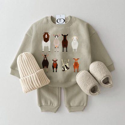 Baby Sweatshirt Goat 2-piece Grey Green Set - Grey Green - 2-3T - image 1