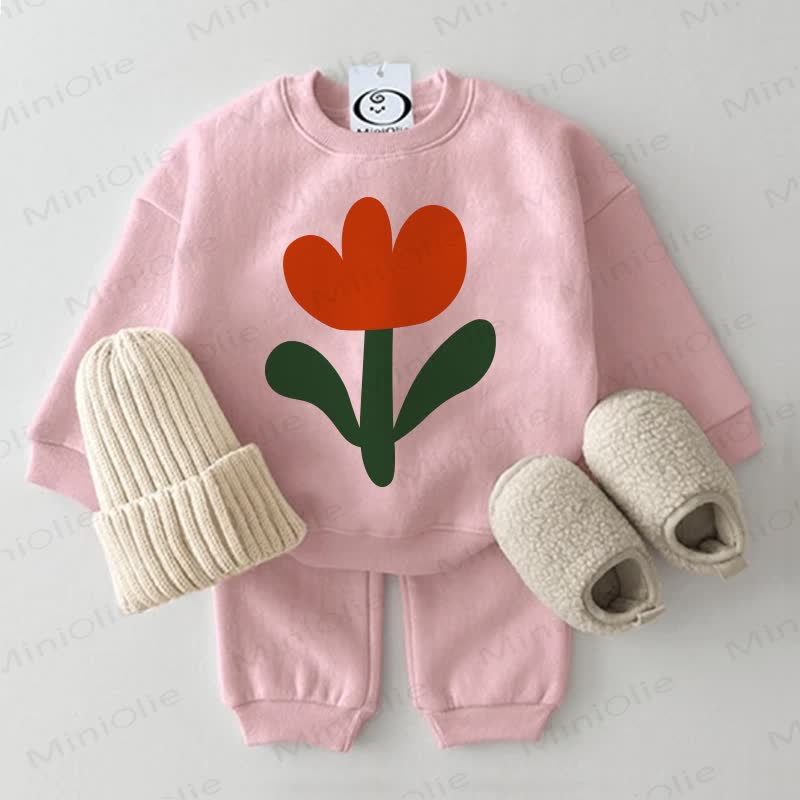 Baby Sweatshirt Flower 2-piece Pink Set - Pink - 2-3T - image 1