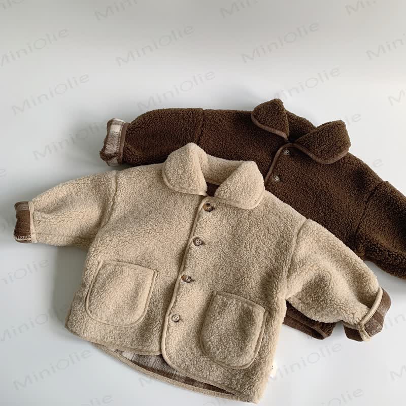  Baby Solid Color Sherpa Lapel Outerwear - image 2