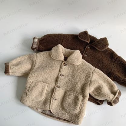  Baby Solid Color Sherpa Lapel Outerwear - image 2
