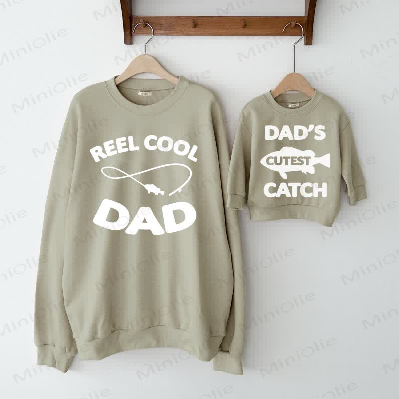 REEL COOL DAD / DAD'S CUTEST CATCH Grey Green Family Sweatshirt  - Grey Green - XL - image 1