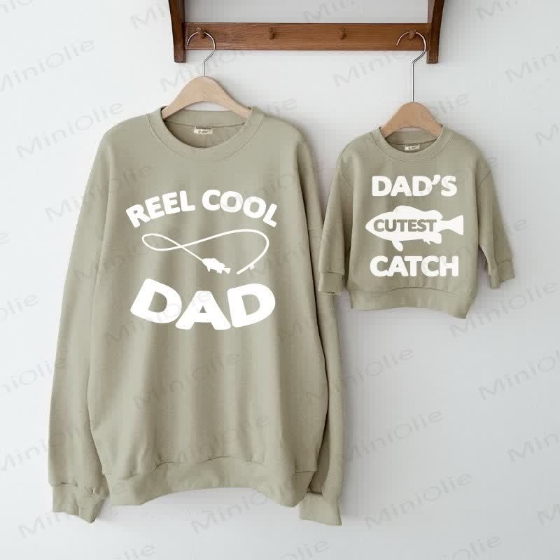 REEL COOL DAD / DAD'S CUTEST CATCH Grey Green Family Sweatshirt  - Grey Green - XL - image 1