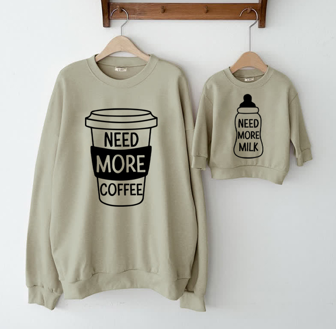 NEED MORE COFFEE/NEED MORE MILK Baby Family Sweatshirt - Grey Green - Adult Sweatshirt: XL - image 1