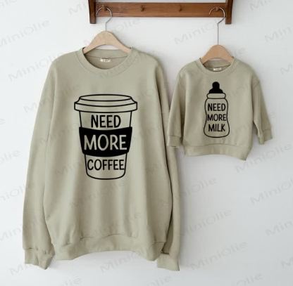 NEED MORE COFFEE/NEED MORE MILK Baby Family Sweatshirt - Grey Green - Adult Sweatshirt: XL - image 1
