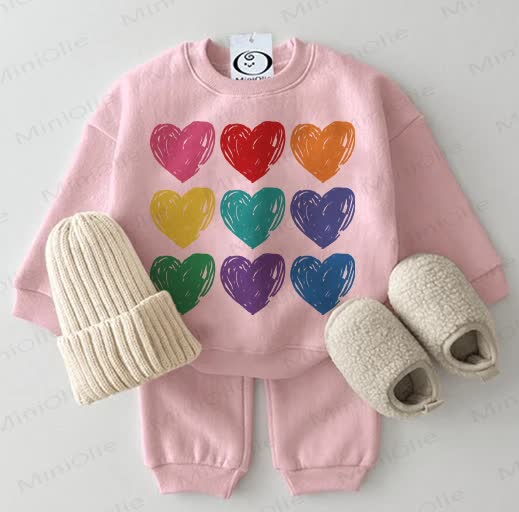 Baby Colorful Hearts Sweatshirt 2-piece Pink Set - Pink - 2-3T - image 1
