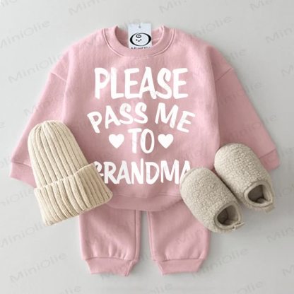 PLEASE PASS ME TO GRANDMA Baby Sweatshirt 2-piece Grey Green Set - Pink - 2-3T - image 5