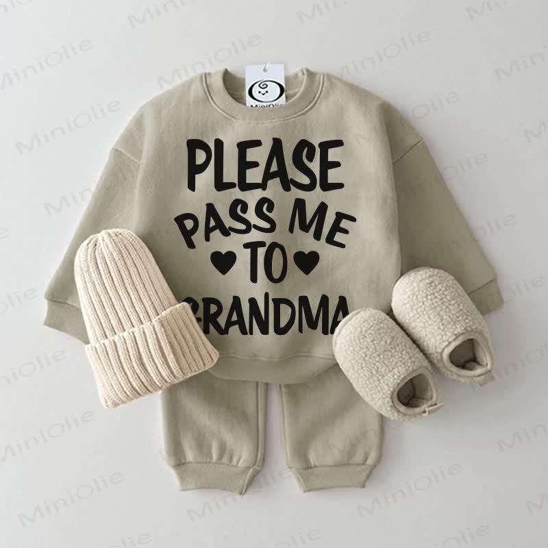 PLEASE PASS ME TO GRANDMA Baby Sweatshirt 2-piece Grey Green Set - Grey Green - 2-3T - image 2