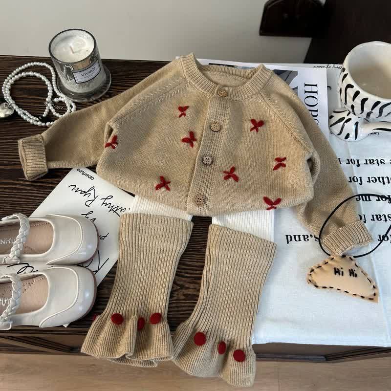 Toddler Kid Girl Bow Knitted Coffee Sweater/Leggings - Set - 12Y - image 1
