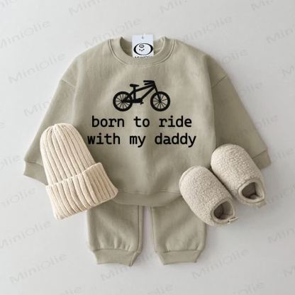 BORN TO RIDE WITH MY DADDY Baby Sweatshirt 2-piece Grey Green Set - Grey Green - 2-3T - image 1