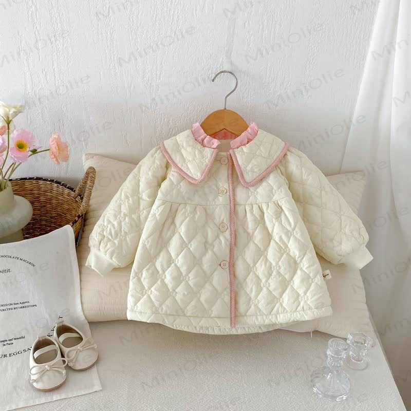  Baby Girl Solid Color Sweet Lapel Outerwear - Beige - 3-5T - image 2