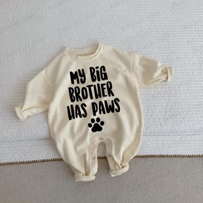 MY BIG BROTHER HAS PAWS Baby Beige Romper - Beige - 2-3T - image 1