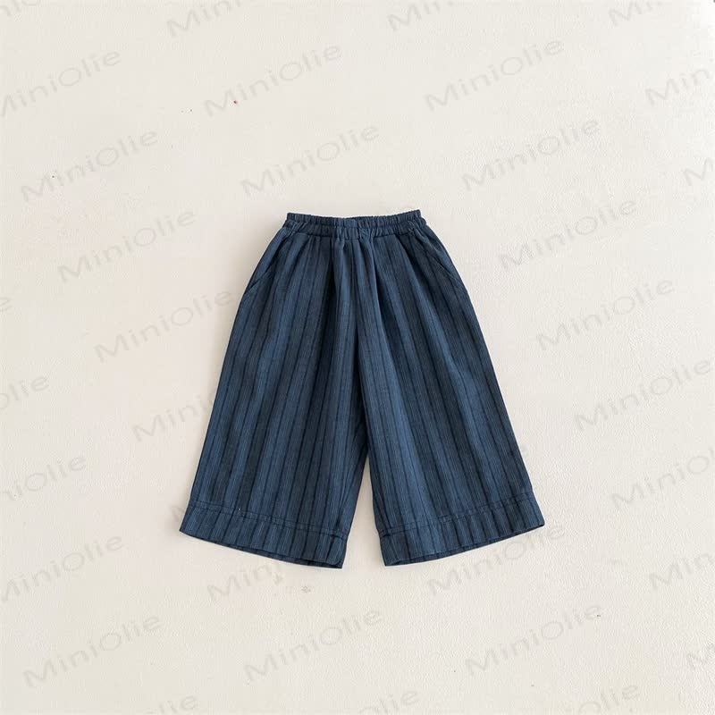 Baby Toddler Striped Linen Loose Pants - Black Grey Double Stripe - 5-7T - image 3