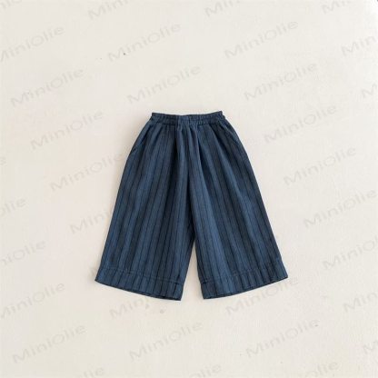 Baby Toddler Striped Linen Loose Pants - Black Grey Double Stripe - 5-7T - image 3