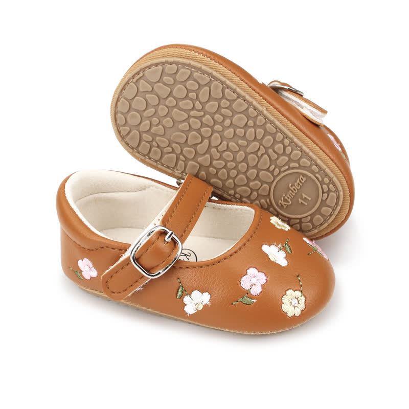 Baby Flower Embroidered Shoes - Brown - 12-18M - image 10