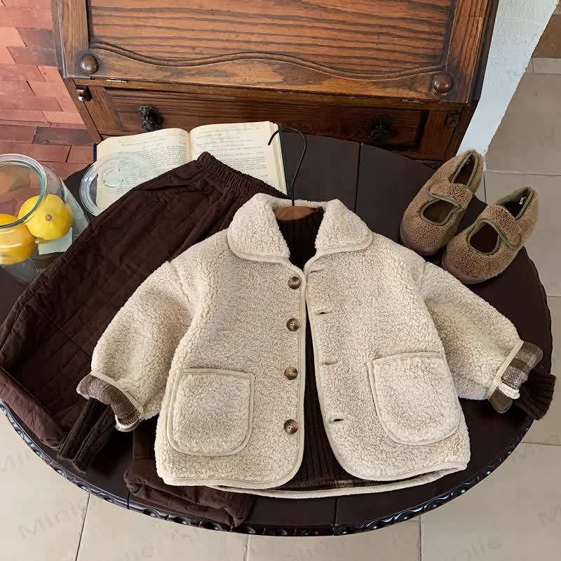  Baby Solid Color Lapel Outerwear - Beige - 10Y - image 4