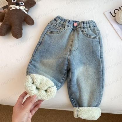 Toddler Kid Bunny Denim Fleece Lined Pants - Blue - 10Y - image 1