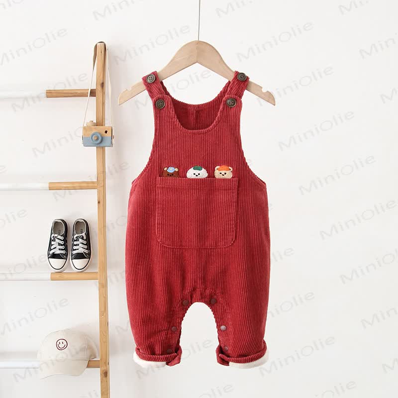 Baby Toddler Animal Corduroy Fleece Lined Overalls - Red - 3-5T - image 4