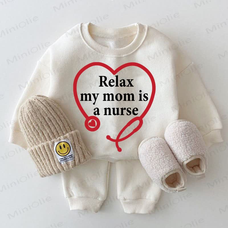 RELAX MY MOM IS A NURSE Baby White Sweatshirt 2-piece Set - White - 2-3T - image 1