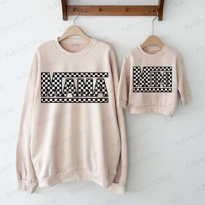 MAMA/MINI Checkerboard Mommy and Me Baby Beige Family Sweatshirt - Beige - Adult Sweatshirt: XL - image 1