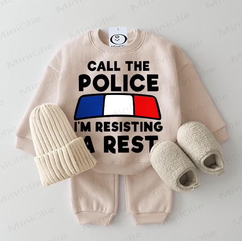 CALL THE POLICE I'M RESISTING A REST Baby Sweatshirt 2-piece Beige Set - Beige - 2-3T - image 1