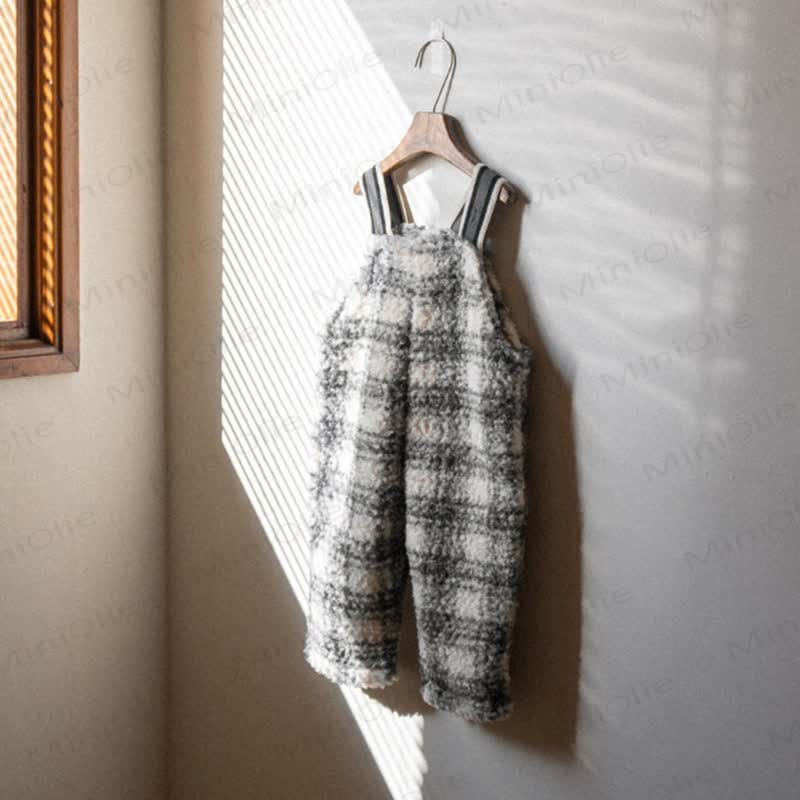 Baby Beige Bunny/ Dark Blue Plaid Fleece Overalls - Dark Blue - 2-3T - image 4