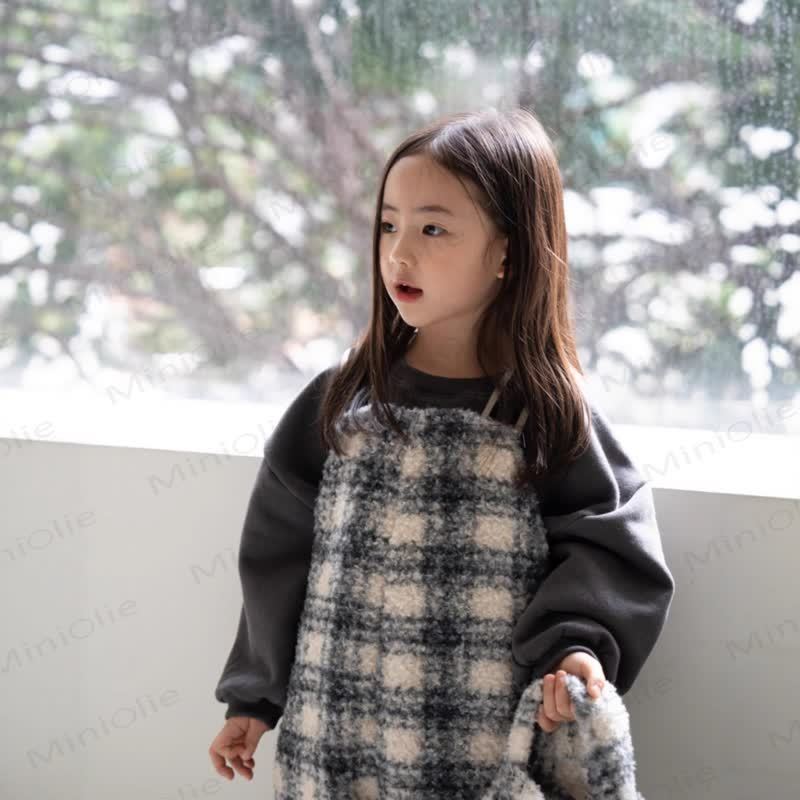 Baby Beige Bunny/ Dark Blue Plaid Fleece Overalls - image 3