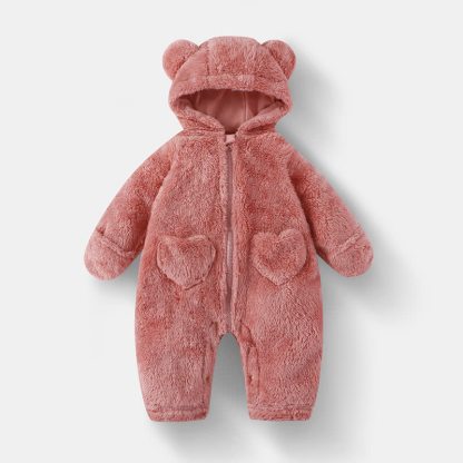  Baby Bear Hooded Fleece Romper - Pink - 12-18M - image 2