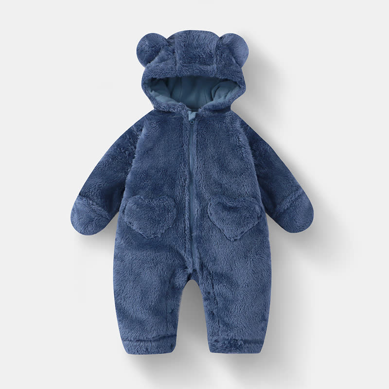  Baby Bear Hooded Fleece Romper - Blue - 12-18M - image 4