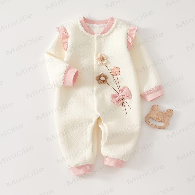  Baby Flower Flutter Sleeves Pink Romper - Bouquet - 12-18M - image 2