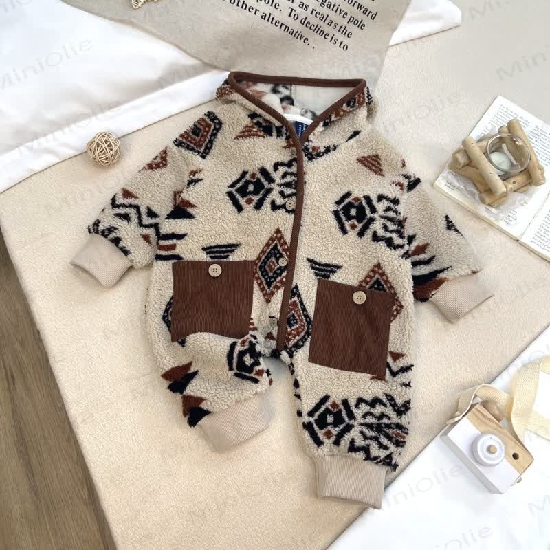 Baby Lamb Fleece Hooded Printed Romper - image 2
