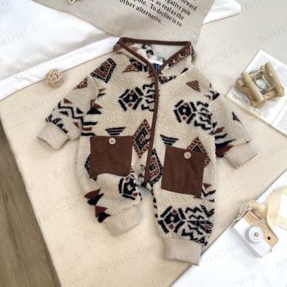 Baby Lamb Fleece Hooded Printed Romper - image 2