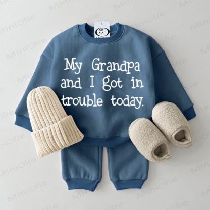 MY GRANDPA AND I GOT IN TROUBLE TODAY Baby Blue Sweatshirt 2-piece Set - Blue - 2-3T - image 1