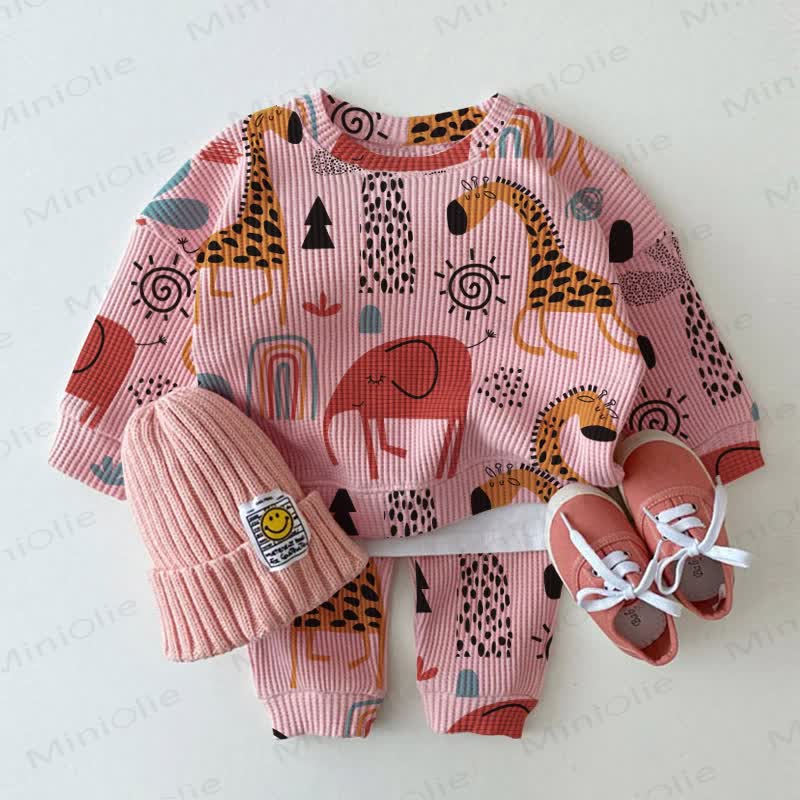 Baby Animal Pink Waffle 2-piece Set - Pink - 3-5T - image 1