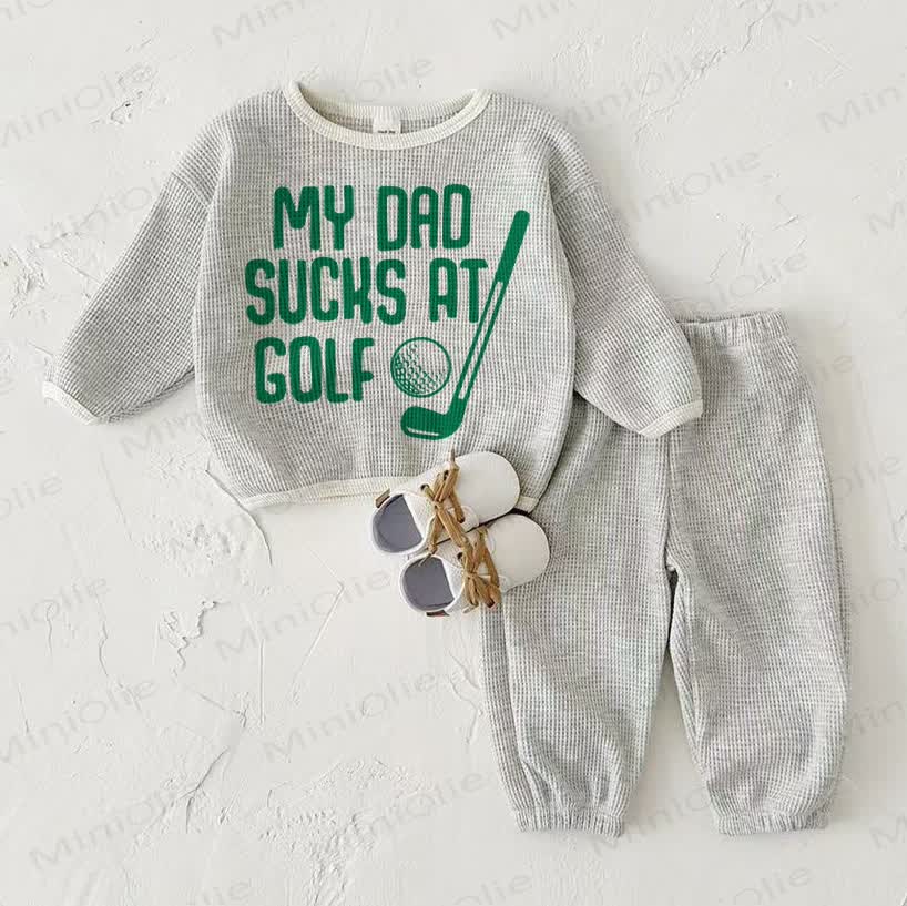 MY DAD SUCKS AT GOLF Baby Waffle Sweatshirt 2-piece Light Grey Set - Light Gray - 2-3T - image 1