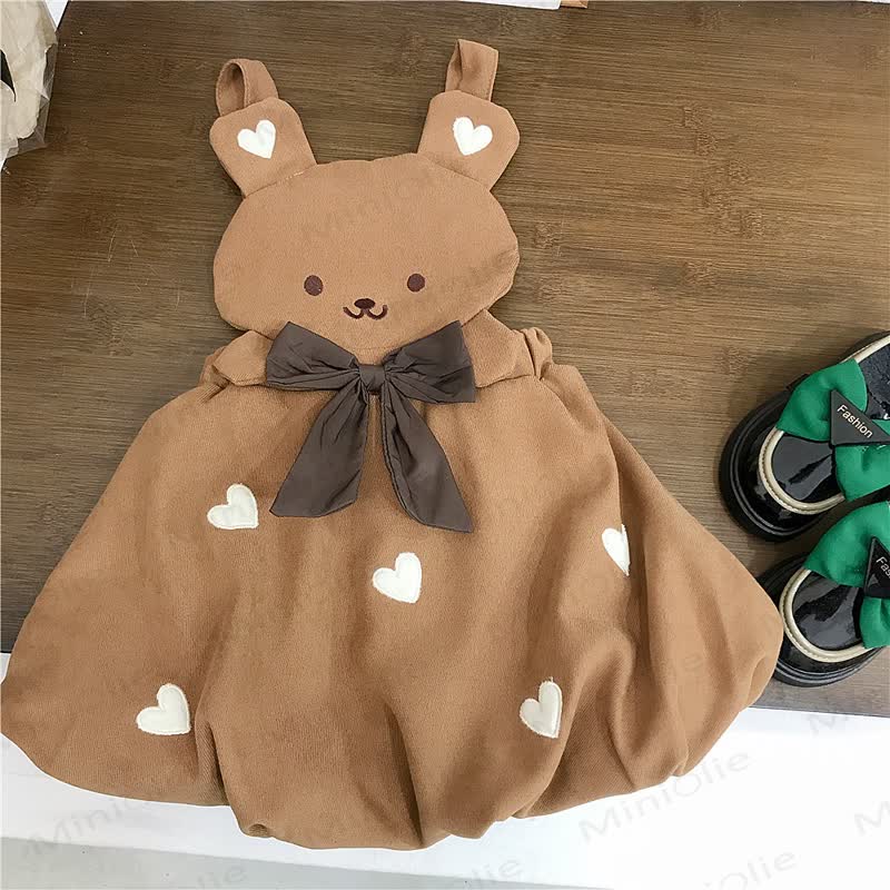 Toddler Girl Bow Bear Heart Sleeveless Bud Dress - Coffee Bear Dress - 5-7T - image 1
