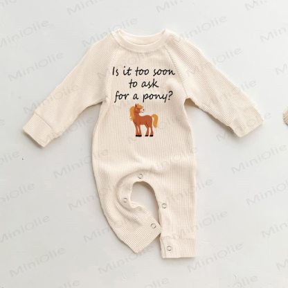 IS IT TOO SOON TO ASK FOR A PONY? Baby Waffle Beige Romper - Beige - 18-24M - image 1