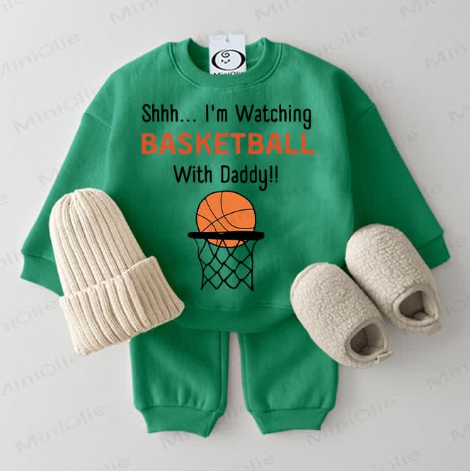 SHHH...I'M WATCHING BASKETBALL WITH DADDY Baby Sweatshirt 2-piece Green Set - Green - 2-3T - image 1