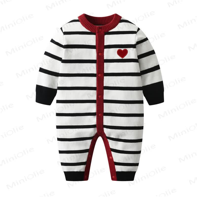 Baby Knitted Striped Heart Romper - White - 18-24M - image 1