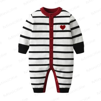Baby Knitted Striped Heart Romper - White - 18-24M - image 1