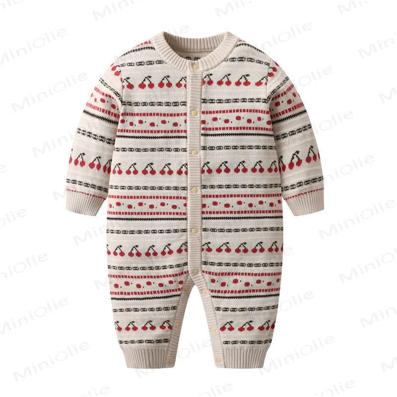 Baby Knit Cherry Print Romper - Beige - 18-24M - image 1
