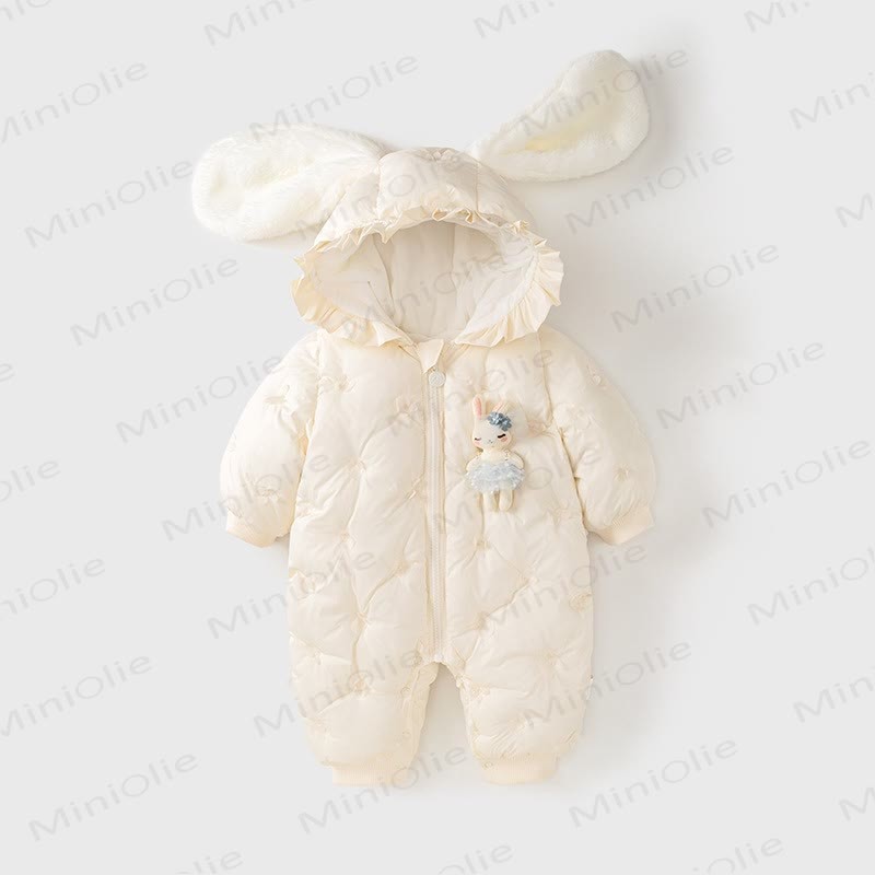 Baby Girl Bunny Fleece Cute Romper - Beige - 18-24M - image 1