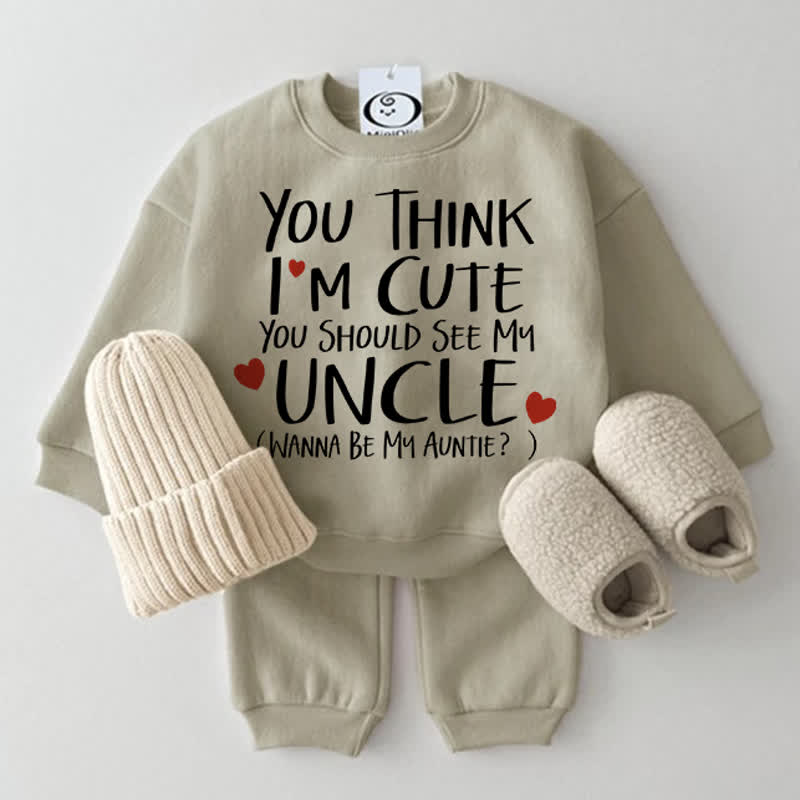 YOU THINK I'M CUTE YOU SHOULD SEE MY UNCLE WANNA BE MY AUNTIE Baby Love 2-piece Set - Grey Green - 2-3T - image 1