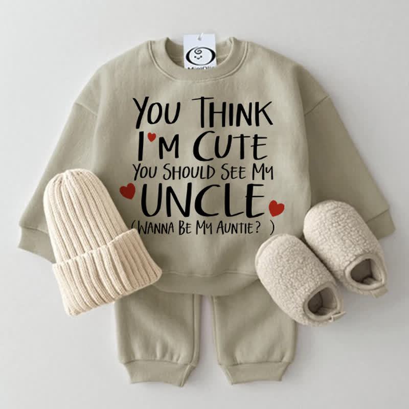 YOU THINK I'M CUTE YOU SHOULD SEE MY UNCLE WANNA BE MY AUNTIE Baby Love 2-piece Set - Grey Green - 2-3T - image 1