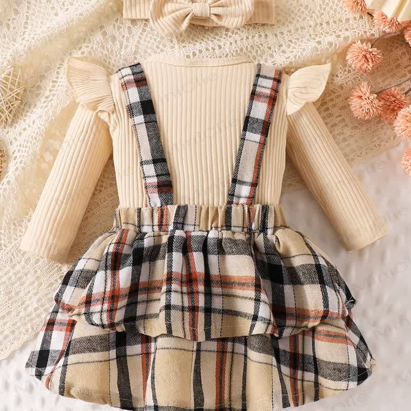 Baby Girl Bow Plaid Flying Sleeves Romper Knit Dress - image 2